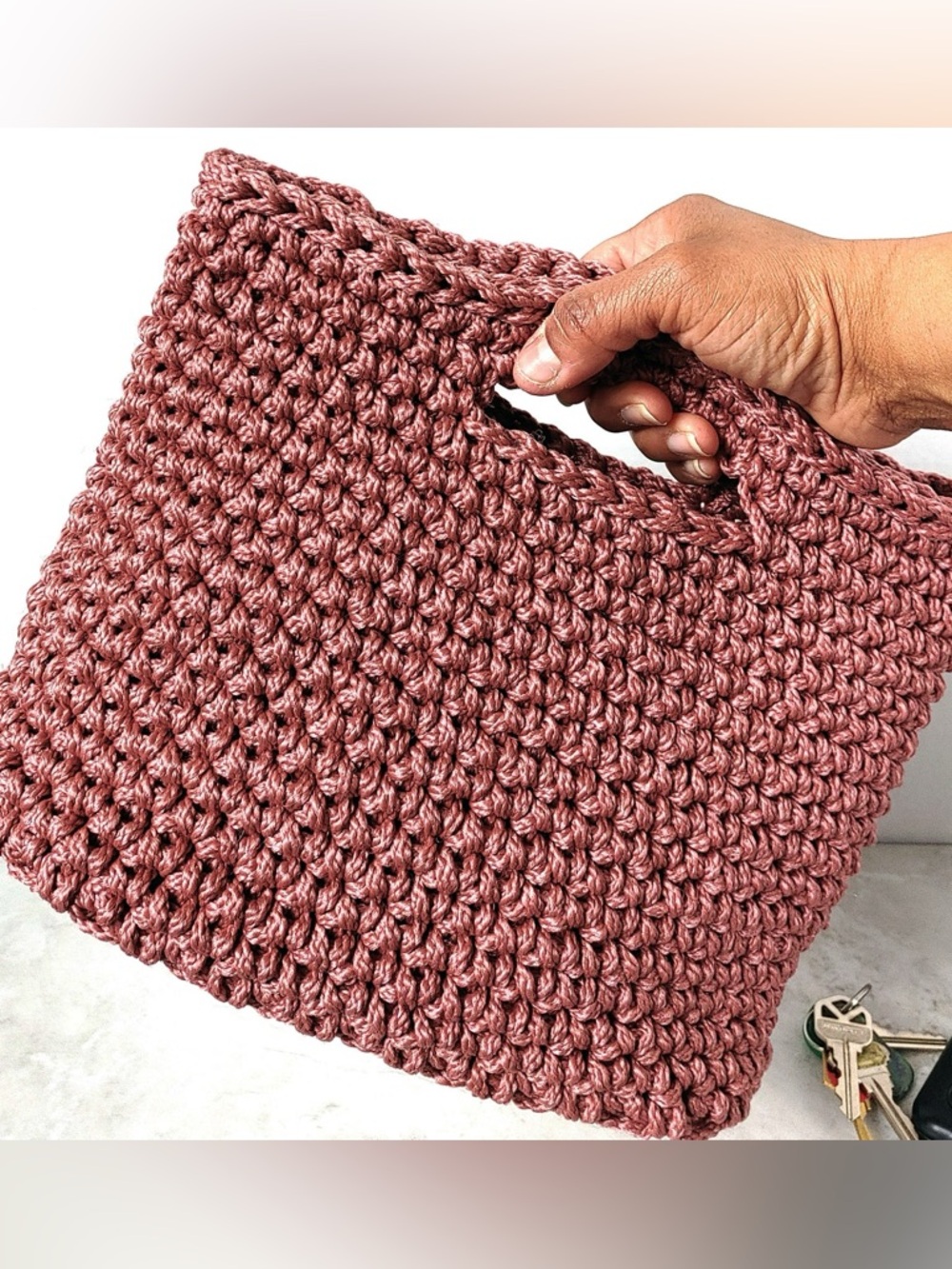 Handmade Rose Clutch Structured Macrame Heavy Bag with Cork Leather Base